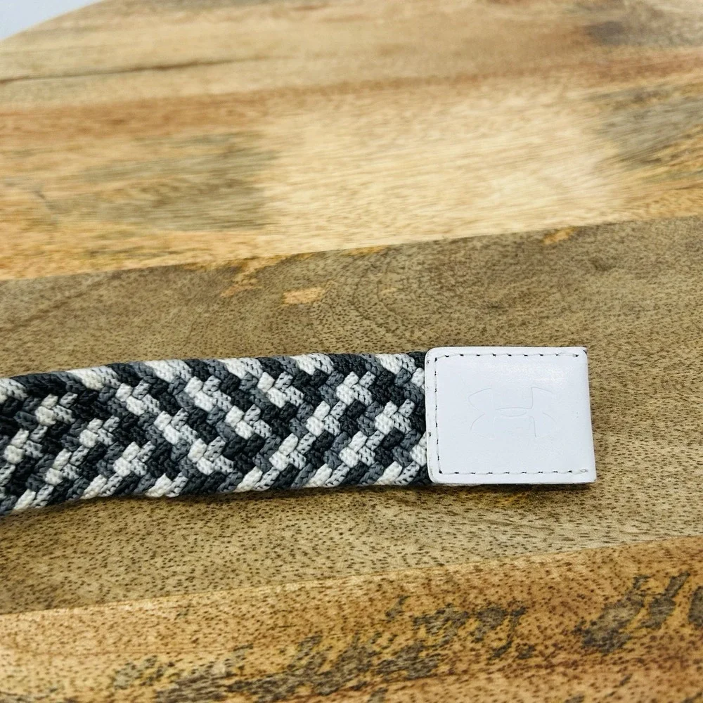 UNDER ARMOUR Gray Men's XL Braided Belt  Brushed Buckle White Leather Trim 47.5
